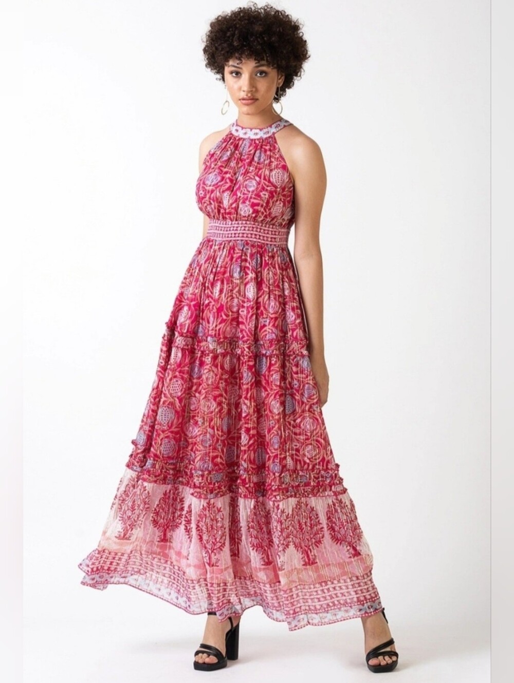 $319 Ash & Eden Pink Halter Smocked Maxi Dress
